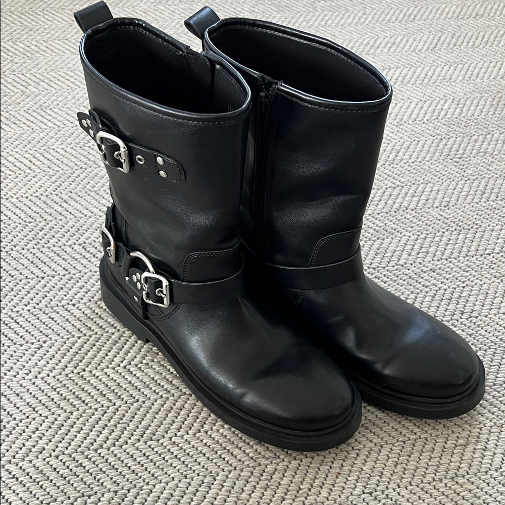Zara Black Leather Biker Boots